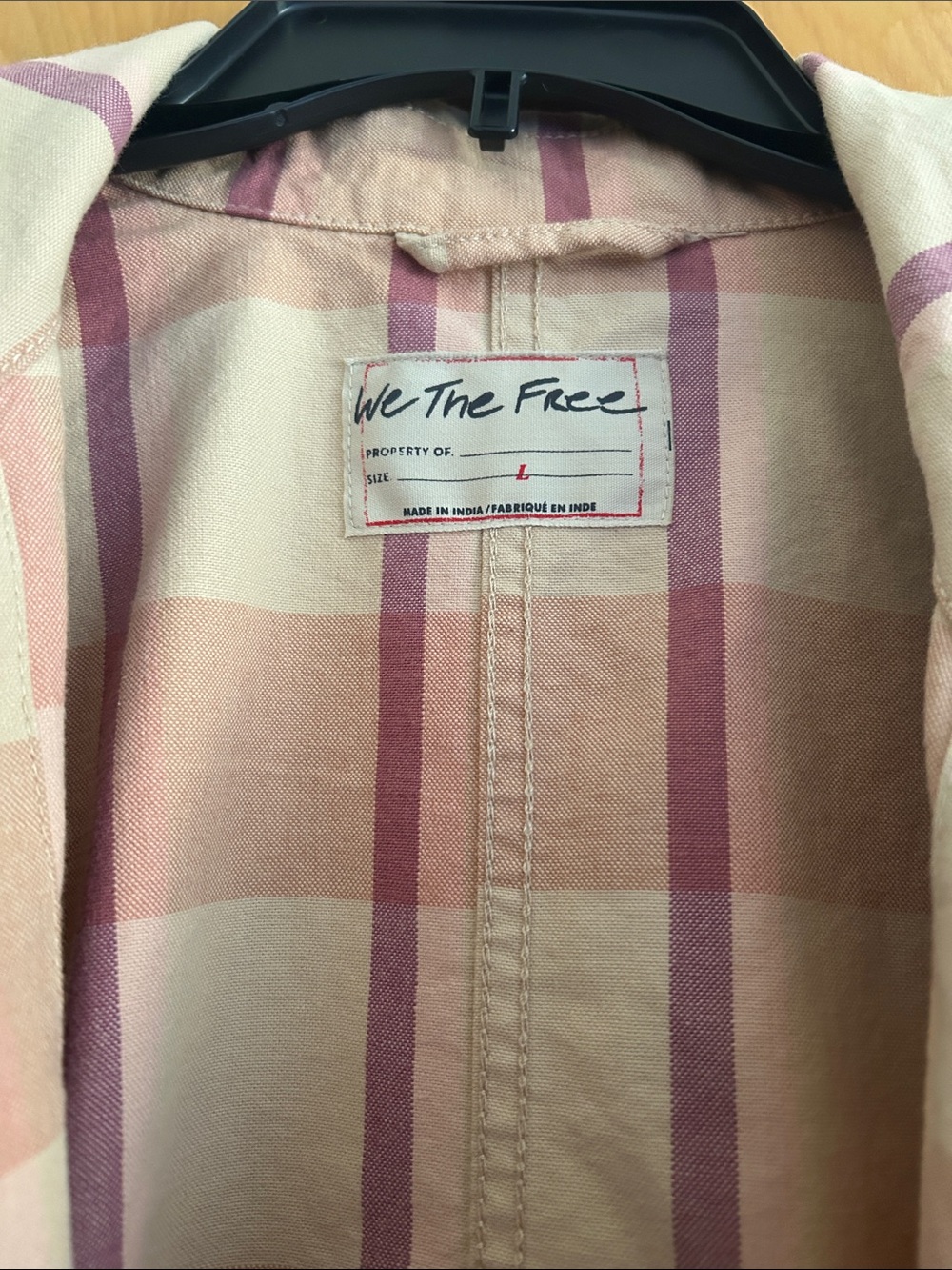 We The Free Cream and Pink Plaid Utility Zip Jacket - Picture 3 of 6